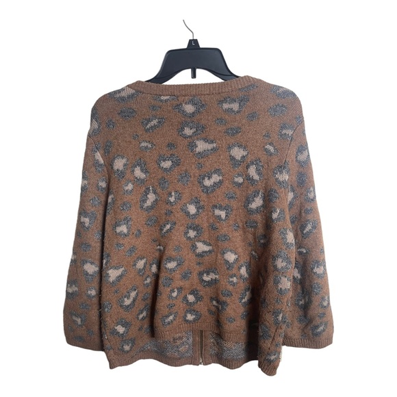 Ann Taylor Loft Leopard Animal Print  Wool Blend Front  Zip Cardigan Size XL - Picture 2 of 10